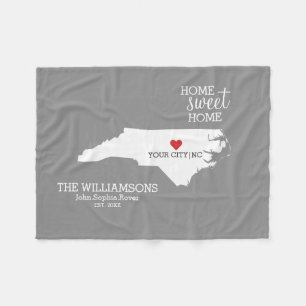 North Carolina State Map Custom Names, City, Colou Fleece Blanket