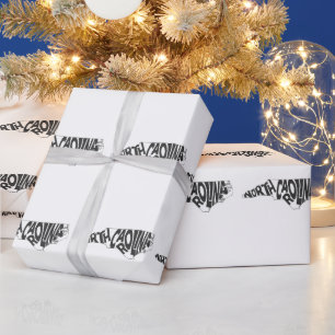 North Carolina State Name Word Art Black Wrapping Paper