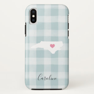 North Carolina State Silhouette Rustic Mint Plaid Case-Mate iPhone Case