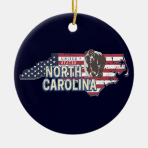 North Carolina State United States Map USA Vintage Ceramic Tree Decoration
