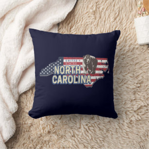 North Carolina State United States Map USA Vintage Cushion