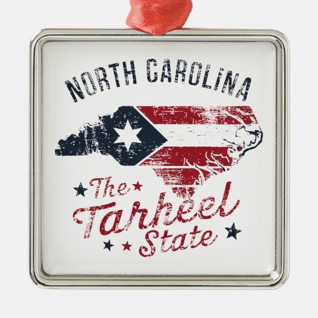 North Carolina The Tarheel State Map Metal Tree Decoration (Front)