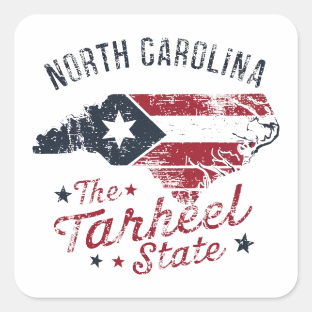 North Carolina The Tarheel State Map Square Sticker (Front)