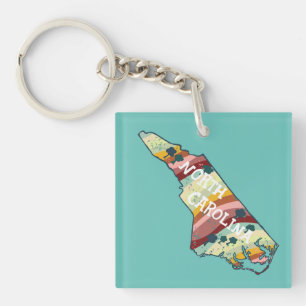North Carolina USA State Map Illustration Colourfu Key Ring