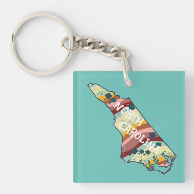 North Carolina USA State Map Illustration Colourfu Key Ring (Front)