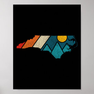 North Carolina Vintage State Map Mountains Hiking  Poster