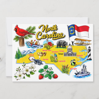 North Carolina Watercolor State Map Postcard