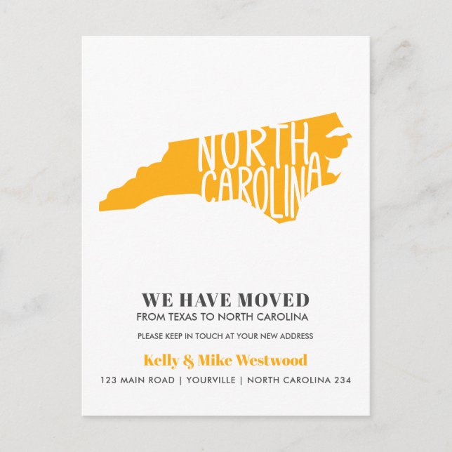 NORTH CAROLINA We've moved New address New Home Po Postcard (Front)
