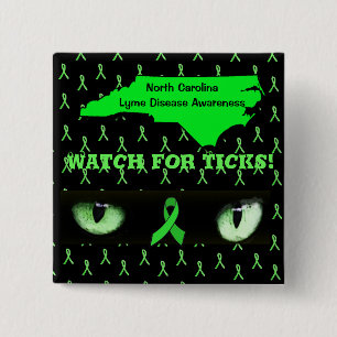 North Caroline, Watch for ticks Lyme Disease Aware 15 Cm Square Badge