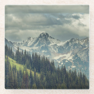 North Cascade: Majestic Mountain Peak. Glass Coaster