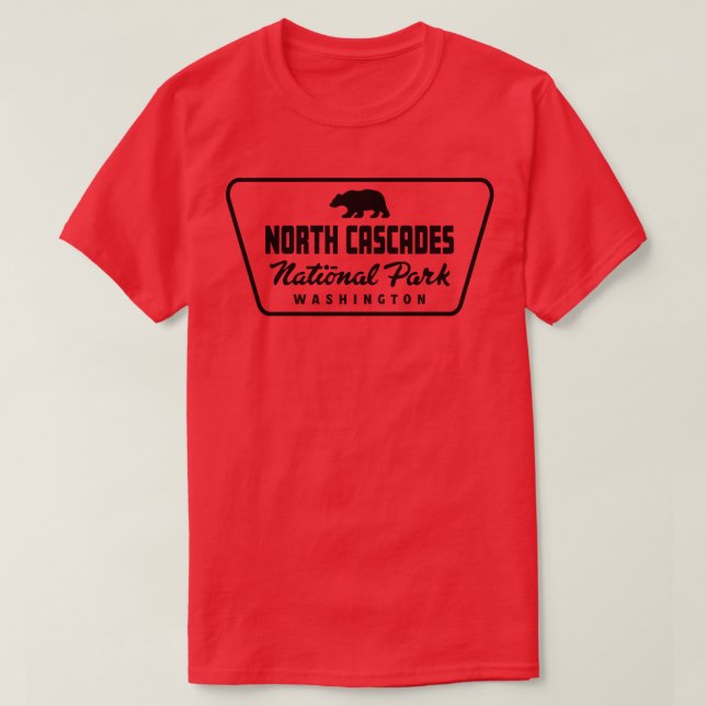 North Cascades National Park Bear Badge Black T-Shirt (Design Front)