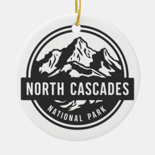 North Cascades National Park Black White Emblem Ceramic Tree Decoration