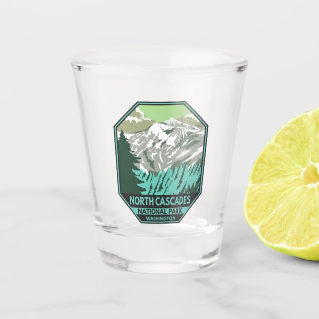 North Cascades National Park Goode Mountain Retro Shot Glass (Front)