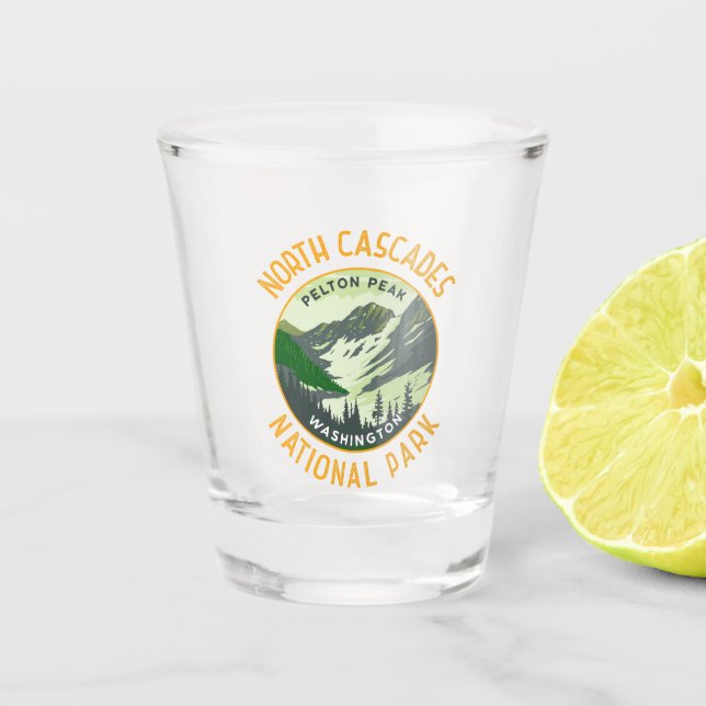 North Cascades National Park Retro Art Distressed Shot Glass (Front)