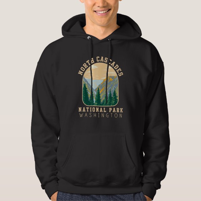 North Cascades National Park Washington Retro Vint Hoodie (Front)