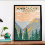 North Cascades National Park Washington Vintage Poster<br><div class="desc">North Cascades vector artwork design. The park consists of a northern and southern section,  bisected by the Skagit River that flows through the reservoirs of Ross Lake National Recreation Area.</div>