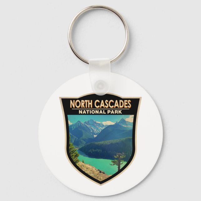 North Cascades National Park Washington Watercolor Key Ring (Front)