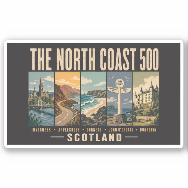 North Coast 500 Scotland Landmarks Illustration (Front)