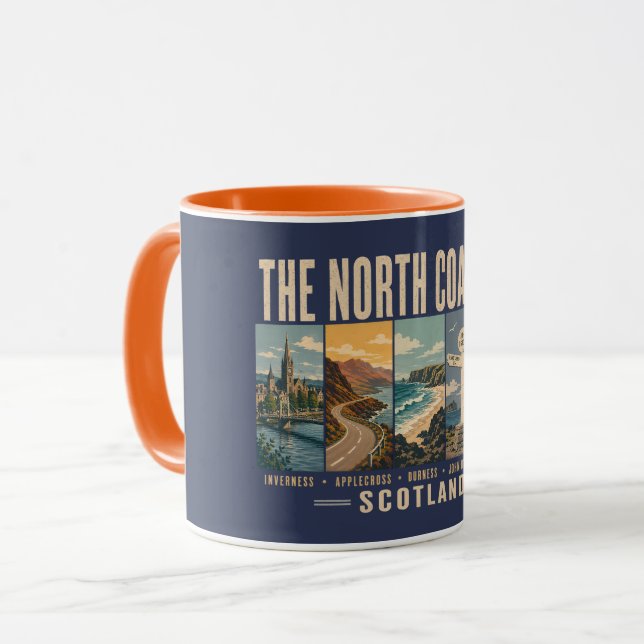 North Coast 500 Scotland Landmarks Illustration Mug (Front Left)
