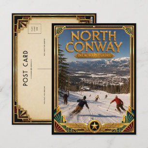 North Conway New Hampshire Vintage Art Deco Golden Postcard