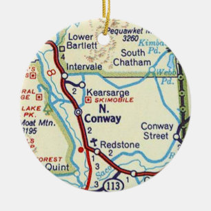 North Conway, NH Vintage Map Ceramic Ornament