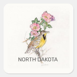 North Dakota bird flowerSquare Stickers