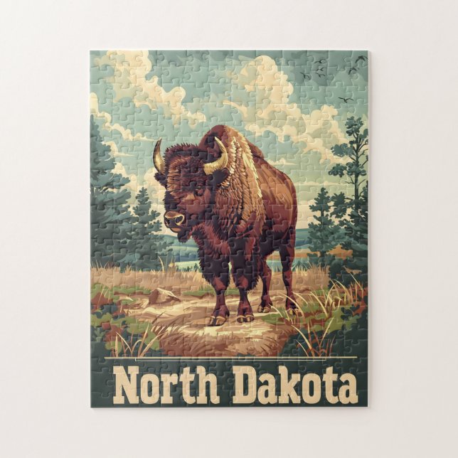 North Dakota Bison Vintage Jigsaw Puzzle (Vertical)