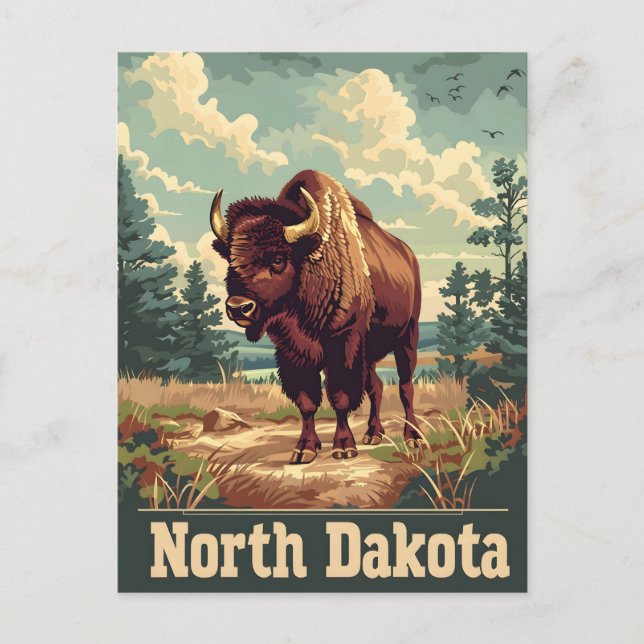 North Dakota Bison Vintage Postcard (Front)