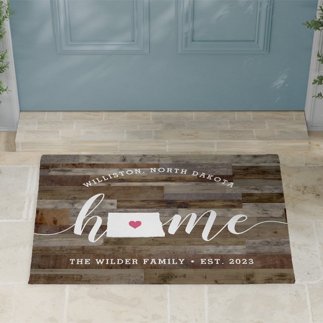 North Dakota Home State Personalised Wood Look Doormat (Creator Uploaded)