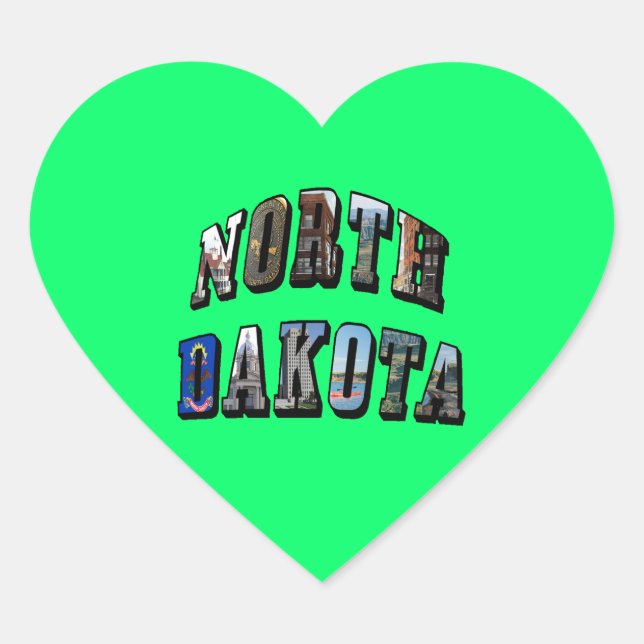 North Dakota Picture Text Heart Sticker (Front)