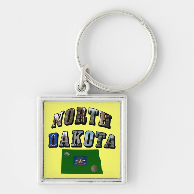 North Dakota Picture Text Key Ring (Front)
