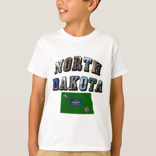 North Dakota Picture Text, Map, State Flag Kid's T-Shirt