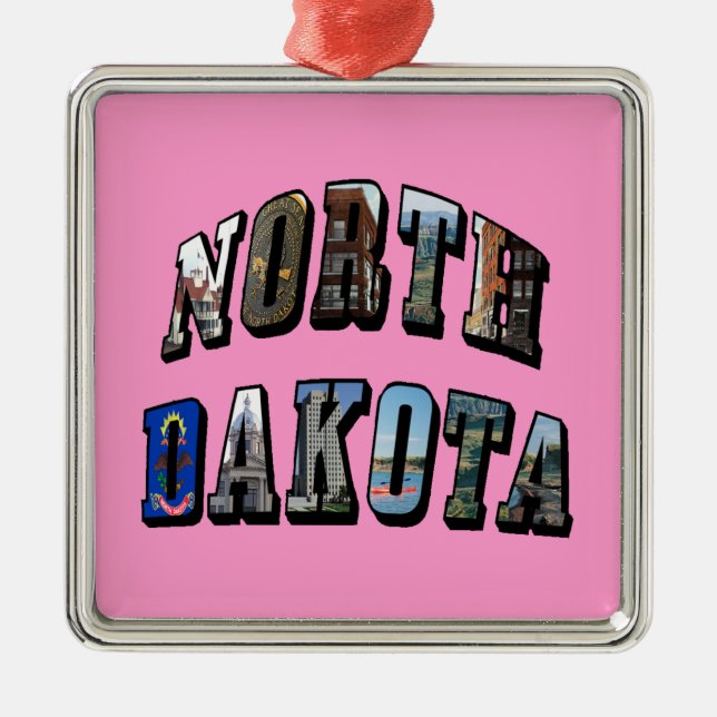 North Dakota Picture Text Metal Tree Decoration (Front)