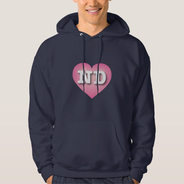 North Dakota Pink Fade Heart - I love ND Hoodie (Front)