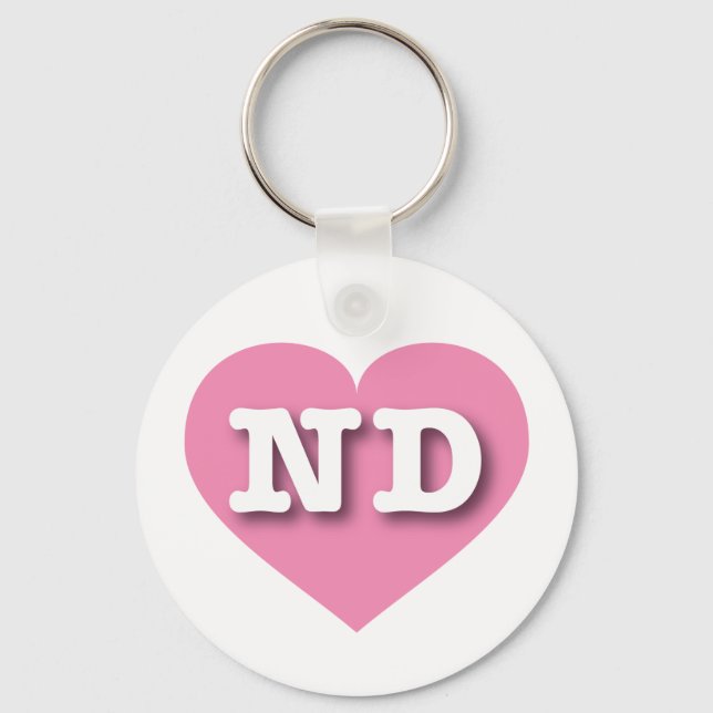 North Dakota Pink Heart - I love ND Key Ring (Front)