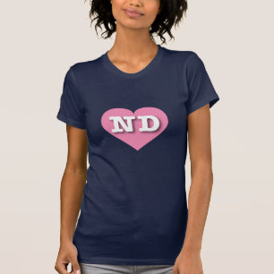 North Dakota Pink Heart - I love ND T-Shirt
