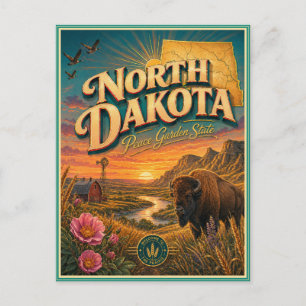 North Dakota Retro Travel Souvenir Postcard