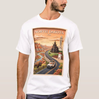 North Dakota Road Trip Badlands Bison Vintage USA T-Shirt