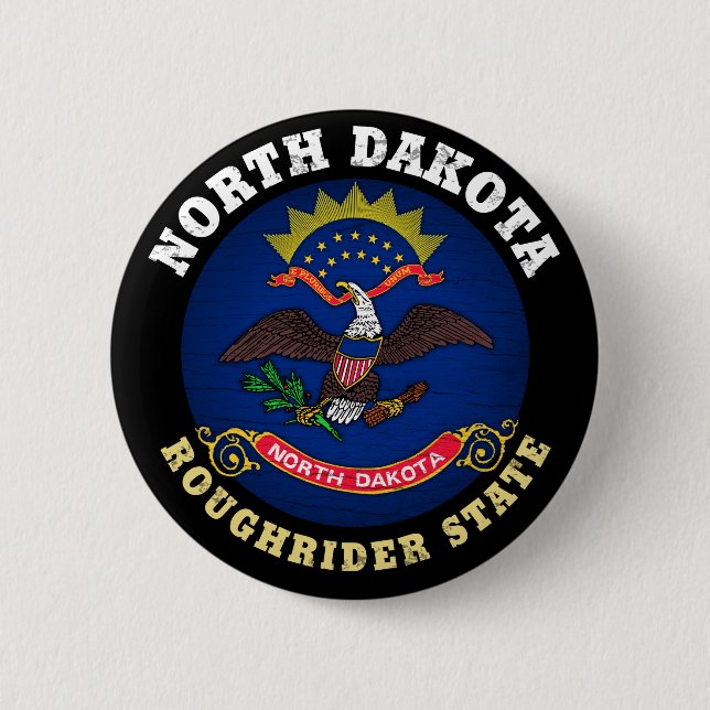 NORTH DAKOTA ROUGHRIDER STATE FLAG 6 CM ROUND BADGE (Front)