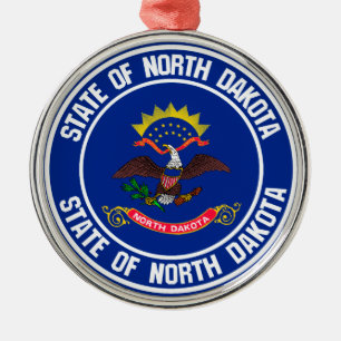 North Dakota Round Emblem Metal Tree Decoration