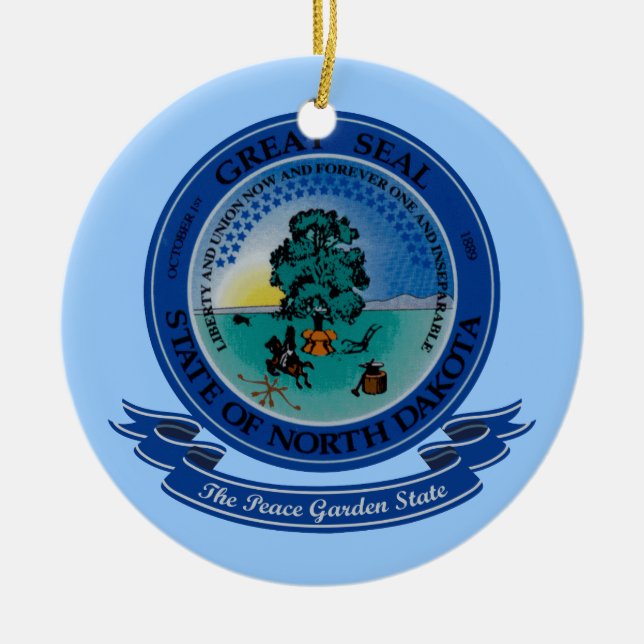 North Dakota Seal Ceramic Tree Decoration (Front)