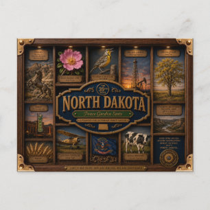 North Dakota Shadow Box 3D Figurine State Postcard