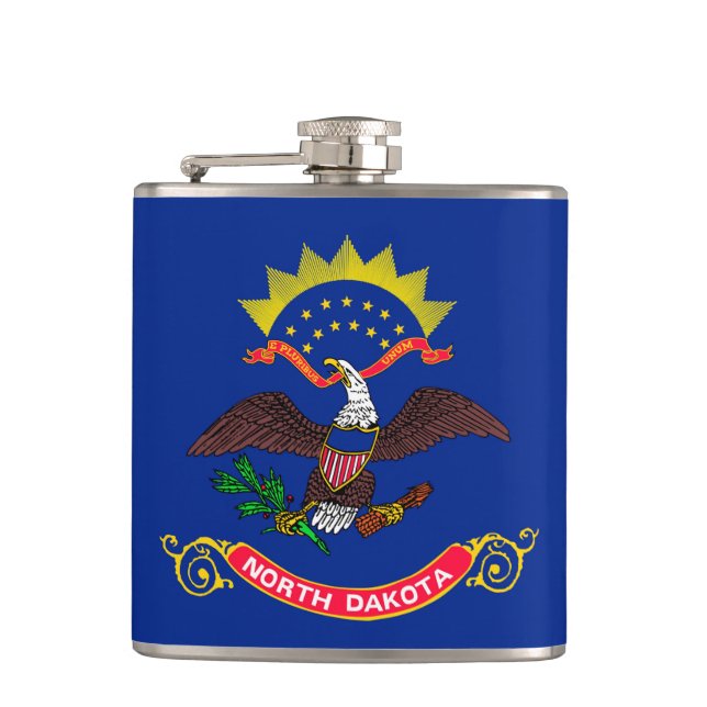North Dakota State Flag Design Hip Flask (Front)