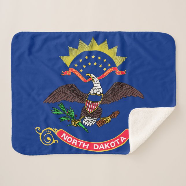 North Dakota State Flag Print Patriotic Sherpa Blanket (Front (Horizontal))