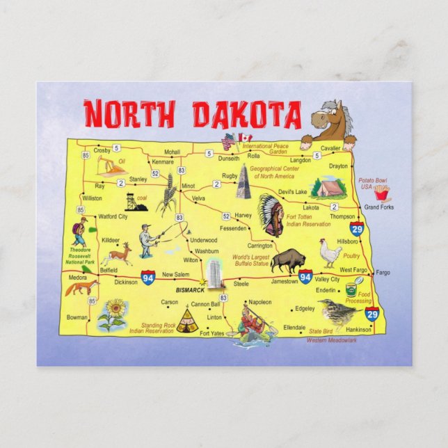 North Dakota State Map Postcard (Front)
