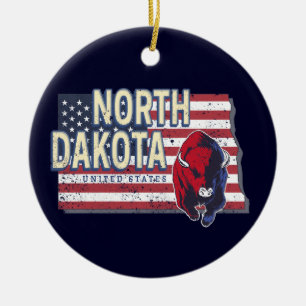 North Dakota State United States Retro Map Vintage Ceramic Tree Decoration