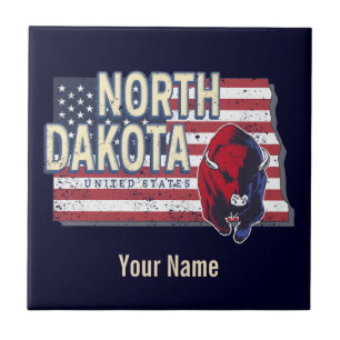 North Dakota State United States Retro Map Vintage Tile