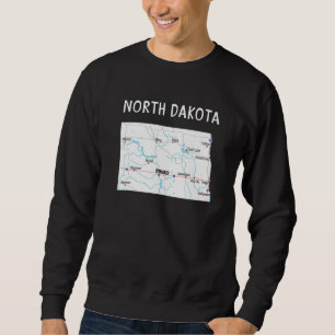 North Dakota Us State Map Highways Waterways Major Sweatshirt