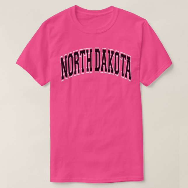 North Dakota Varsity Style Black Text  T-Shirt (Design Front)