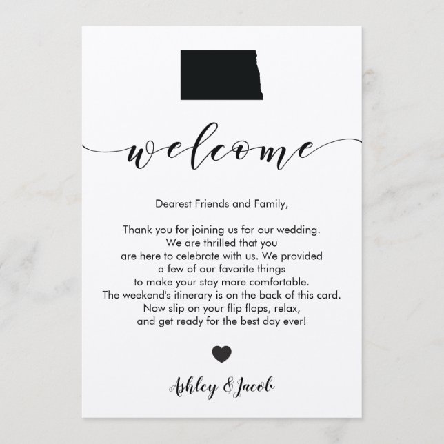 North Dakota Wedding Welcome Letter & Itinerary Programme (Front)